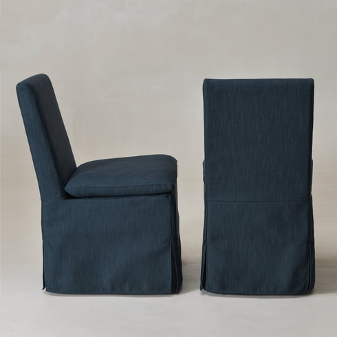 Diane Slipcover Performance Dining Chair with Casters - Indigo Upholstered Dining Chair | Modern Dining Chairs | Kinwell Furniture | Performance Fabric Dining Chairs